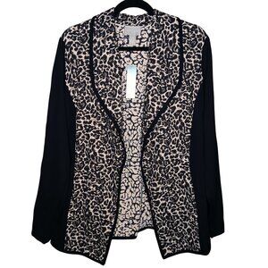 Chico's Chic Cheetah Camel Ponte Jacket Open Front Cardigan Blazer Sweater NWT